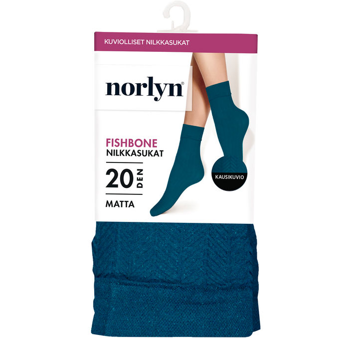 Norlyn Sokker Blå Fiskebensmønster 36-41