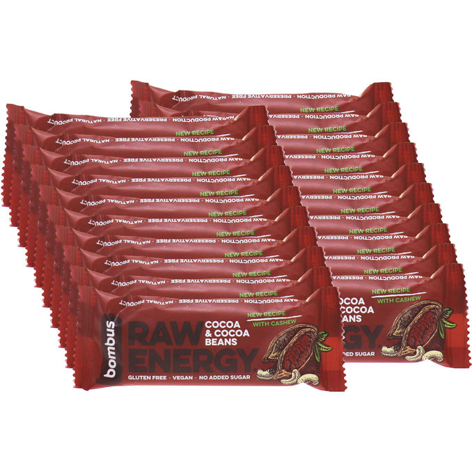 Bombus Raw Energy Energy Riegel Cocoa & Cocoa Beans, 20er Pack