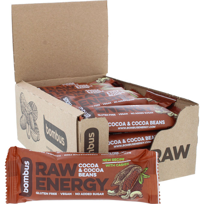 Bombus Raw Energy Energibarer Kakao og Kakaobønner 20-pak