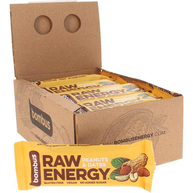 Bombus Raw Energy Välipalapatukka Maapähkinä & Taateli 20-pack