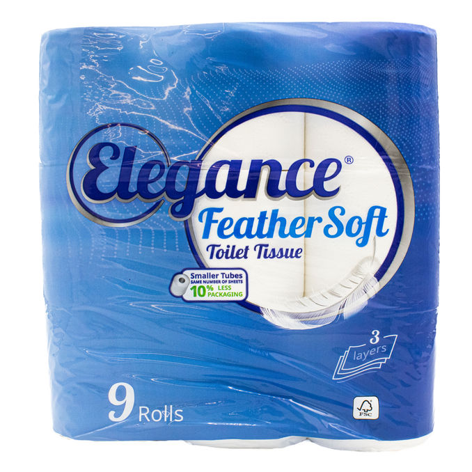 Elegance Feathersoft Toilet Tissue 3 ply 9 Rolls pack, 9pack from