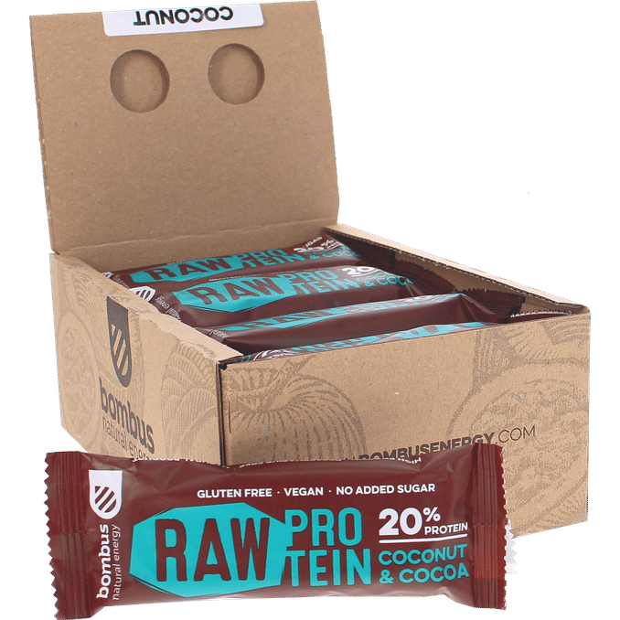 Läs mer om Bombus Raw Protein Raw Proteinbar Kokos & Kakao 20-pack
