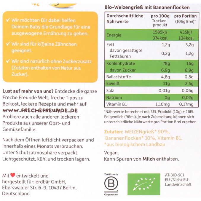 Freche Freunde BIO Grießbrei Banane