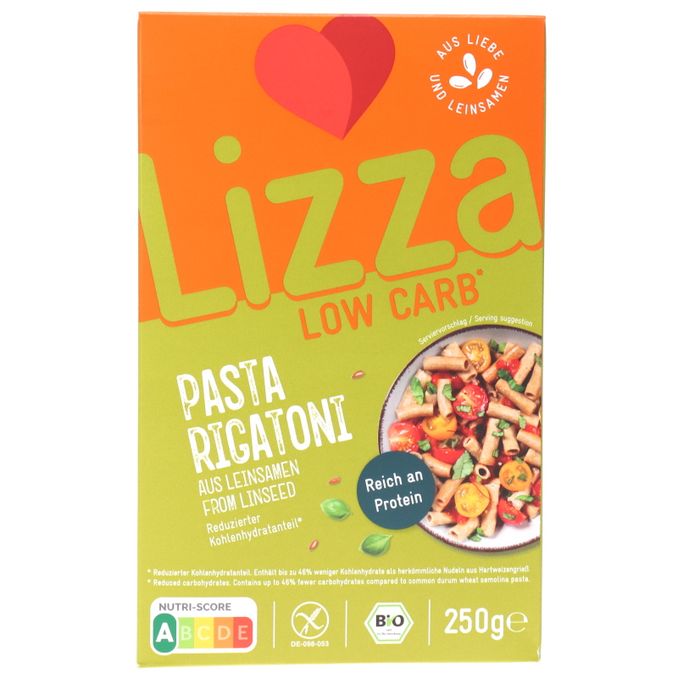 BIO Leinsamen Pasta Rigatoni (Low Carb), 250g von Lizza Motatos