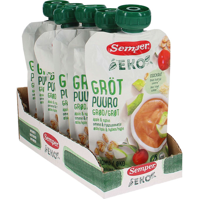 Puuro Omena & Ruusunmarja Luomu 6pack, 6 x 120 g, Semper Matsmart