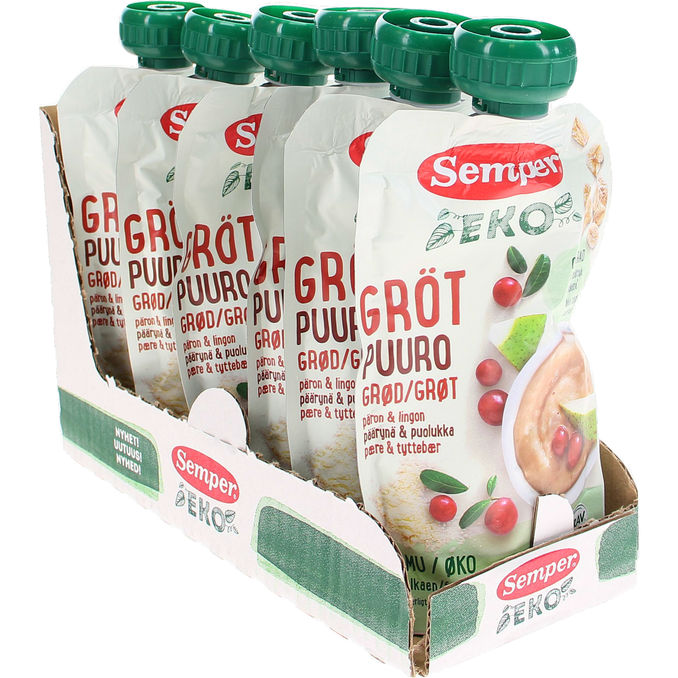Puuro Päärynä & Puolukka Luomu 6pack , 6 x 120g, Semper Matsmart