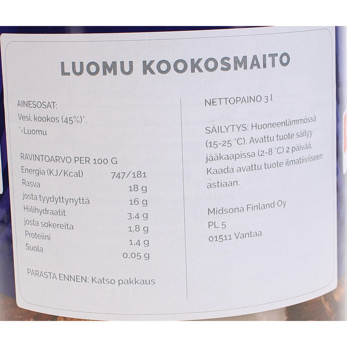 Kung Markatta Kookosmaito Luomu 3 L