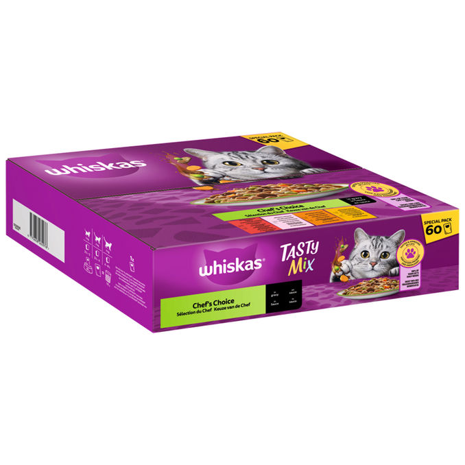 Whiskas Katzenfutter Tasty Mix Chef's Choice in Sauce, 60er Pack