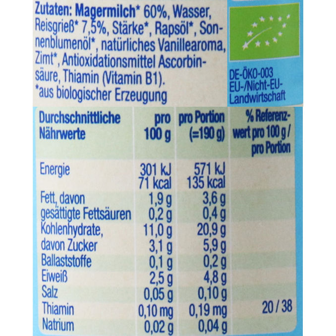 Alete BIO Milchreis mit Zimt