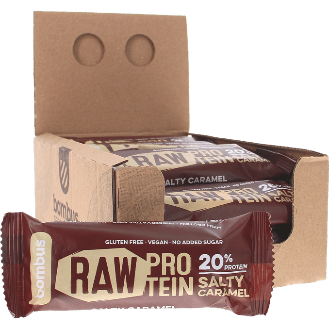 Läs mer om Bombus Raw Protein Proteinbar Salty Caramel 20-pack