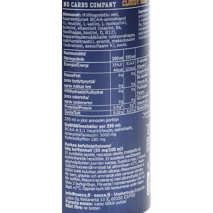 Nocco NOCCO BCAA Energiajuoma Cloudy Soda 24-pack