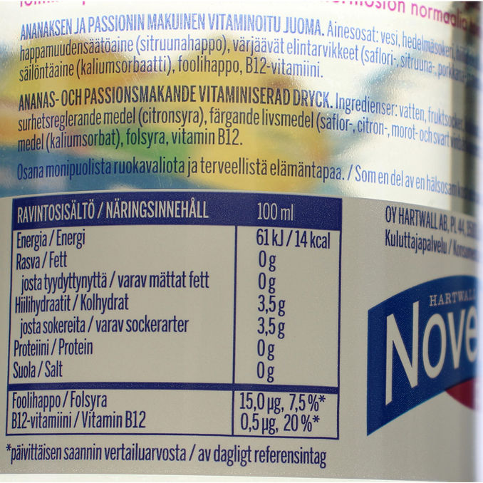 Novelle Plus-Hyvinvointivesi B12 Ananas-Passion