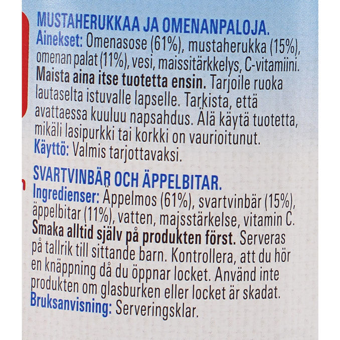 Piltti Pohjoisen Maut Herukkaiset Palat Jälkiruoka 8kk