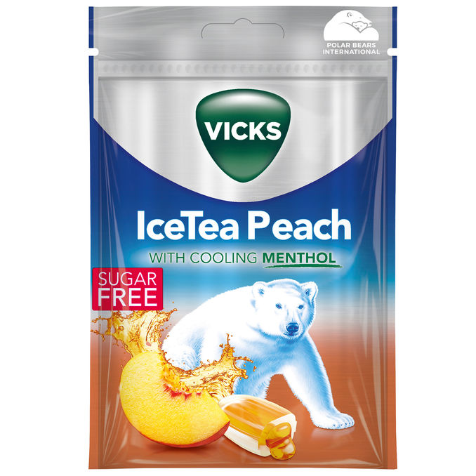 Vicks Kurkkupastillit IceTea Peach Sokeriton