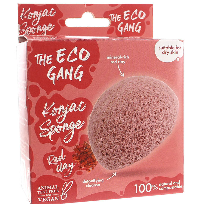 The Eco Gang 3 x Konjac Rensesvamp Rødt Ler t. Ansigt og Krop