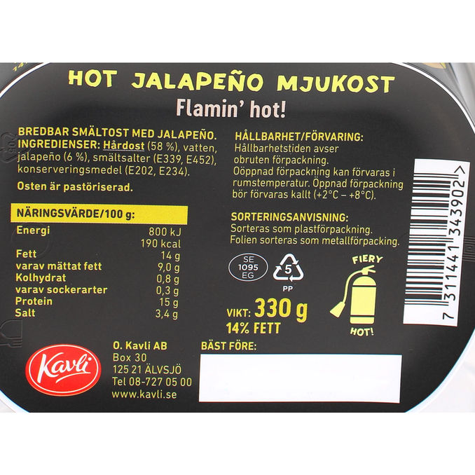 Mjukost Hot Jalapeño, 330 g från Kavli Matsmart
