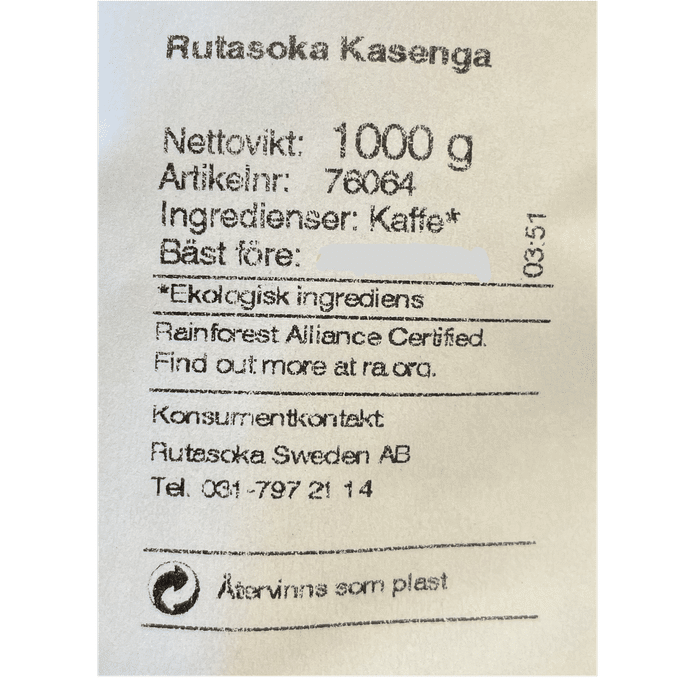 Rutasoka Kaffebønner Kasenga Mørkristede & Økologiske