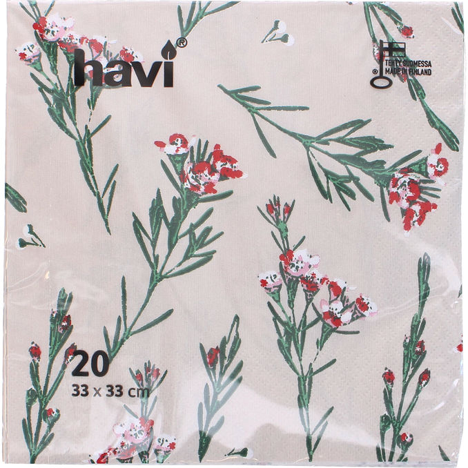 havi Servietter m. Røde Blomster 33cm