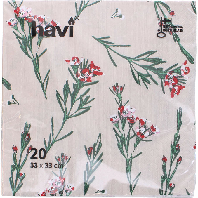 havi 2 x Servetter Röda Blommor 20-pack