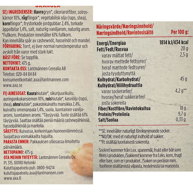 Axa Granola Mansikka & Auringonkukansiemenet