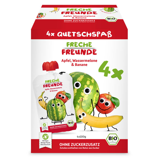 Freche Freunde BIO Quetschie Apfel, Wassermelone & Banane, 4er Pack