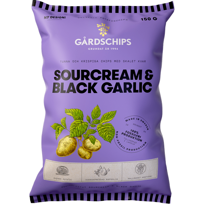 Läs mer om Gårdschips 2 x Potatischips Sourcream & Black Garlic
