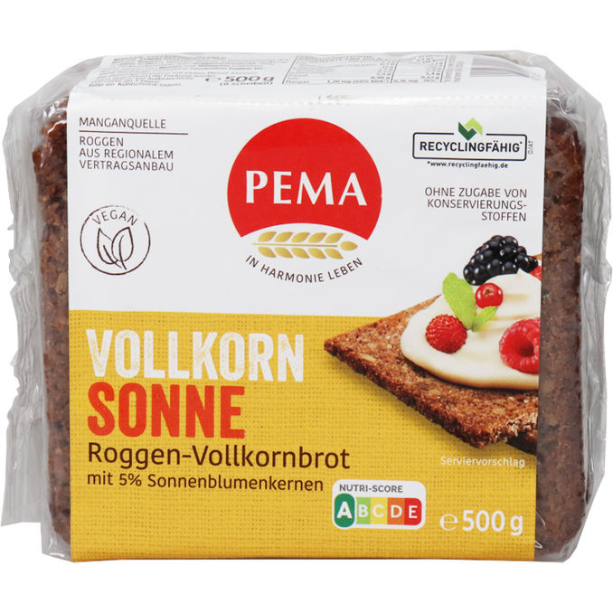 PEMA Roggen-Vollkornbrot mit Sonnenblumenkernen