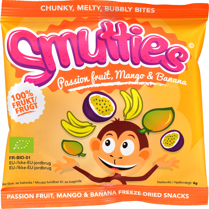 Smutties 3 x Snacks Torkad Mango Passionsfrukt & Banan