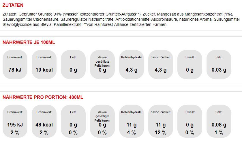 Fuze Tea Grüner Tee Mango Kamille 6x1.25l Fl. EINWEG Pfand