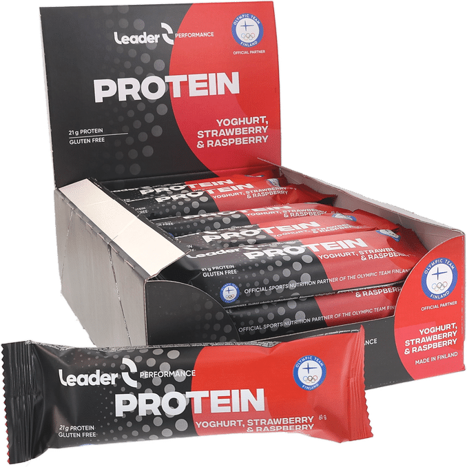 Läs mer om Leader Proteinbars Yoghurt, Strawberry & Raspberry 24-pack