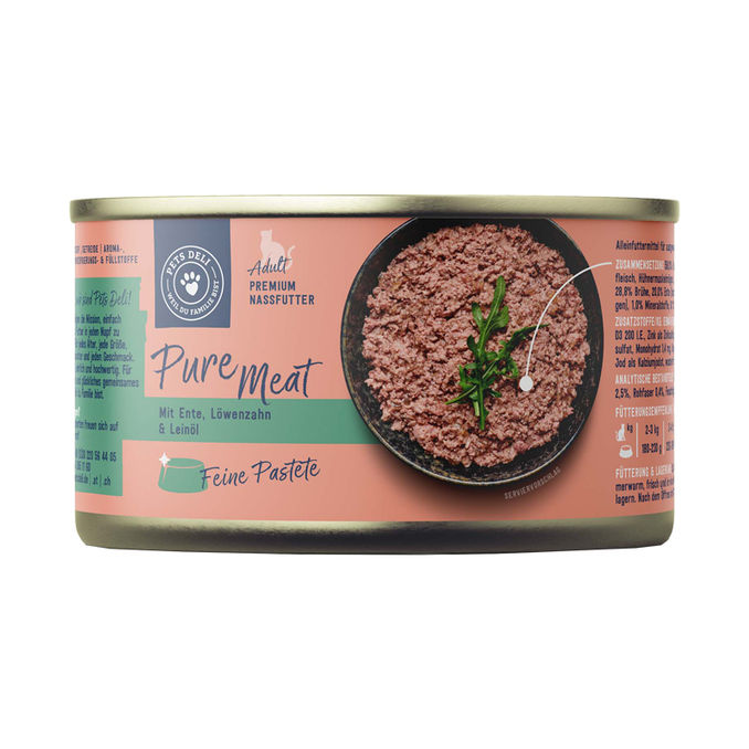Pets Deli Nassfutter Adult Pure Meat mit Ente, Löwenzahn & Leinöl