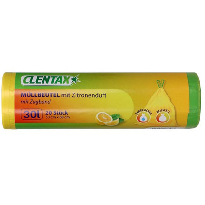 CLENTAX Müllbeutel mit Zugband & Zitronenduft, 30 L