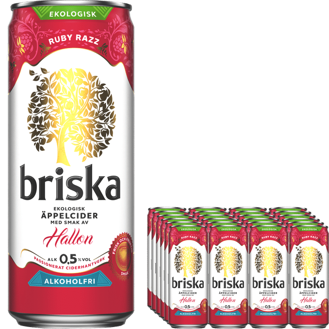 Läs mer om Briska Hallon Cider Alkoholfri Eko 24-pack