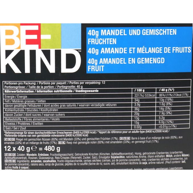 Be-kind Riegel Mandel & Gemischte Früchte, 12er Pack