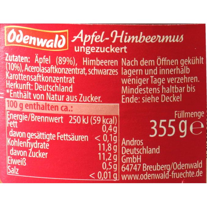 Odenwald Apfel-Himbeermus ungezuckert