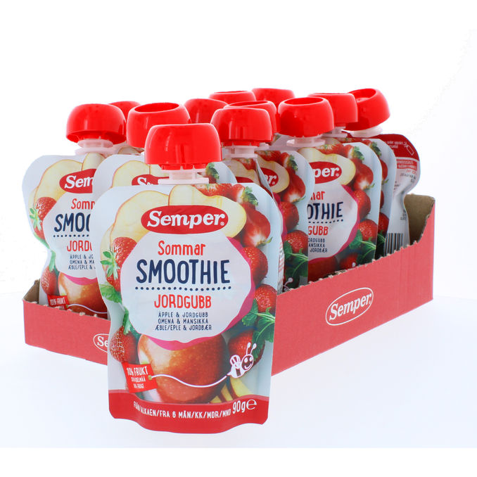 Semper Smoothie Klemmepose Jordbær 12-pak