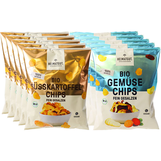 Heimatgut BIO Mixkarton Gemüsechips & Süßkartoffelchips, 10er Pack