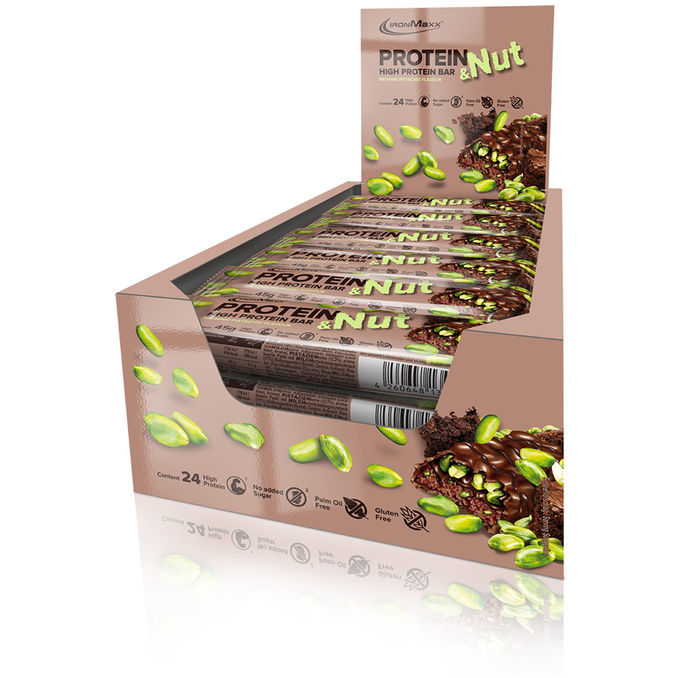 IronMaxx Proteinriegel Nuts Brownie Pistachio, 24er Pack