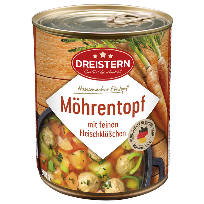 DREISTERN Großer Möhreneintopf mit Fleischklößchen und Kartoffeln