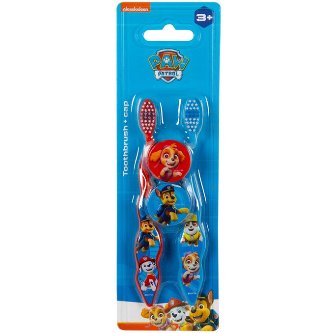 Paw Patrol Kinderzahnbürste mit Kappe, 2er Pack 