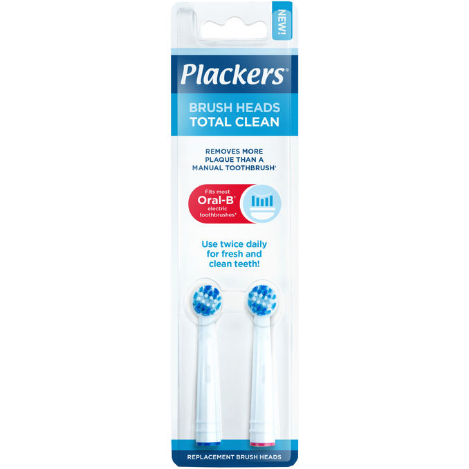 Plackers Sähköhammasharjan Vaihtopää Total Clean 2-pack