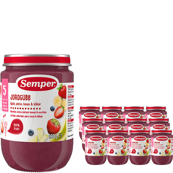 Semper Hedelmäsose Mansikka, Päärynä, Banaani & Mustikka 12-pack