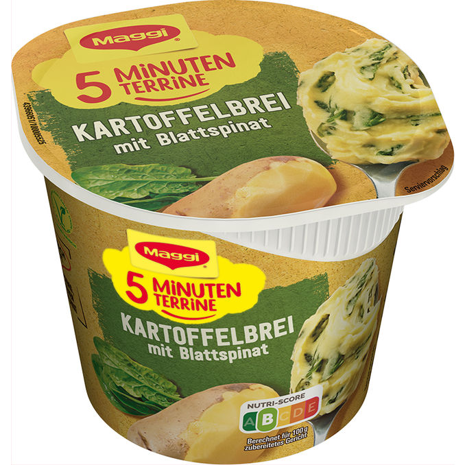 Maggi 5 Minuten Terrine Kartoffelbrei mit Blattspinat