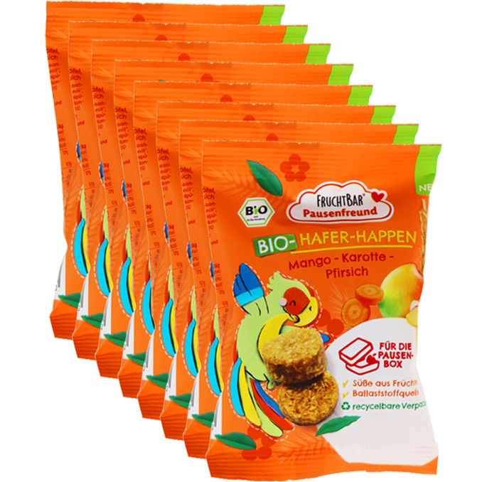 Fruchtbar BIO Hafer-Happen-Pfirsich, Mango & Karotte, 8er Pack