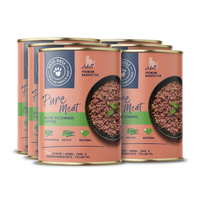 Pets Deli Katzennassfutter Pure Meat Wild mit Katzenminze, 6er Pack