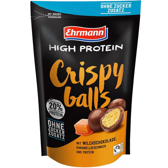 Ehrmann High Protein Crispy Balls mit Milchschoko & Karamell