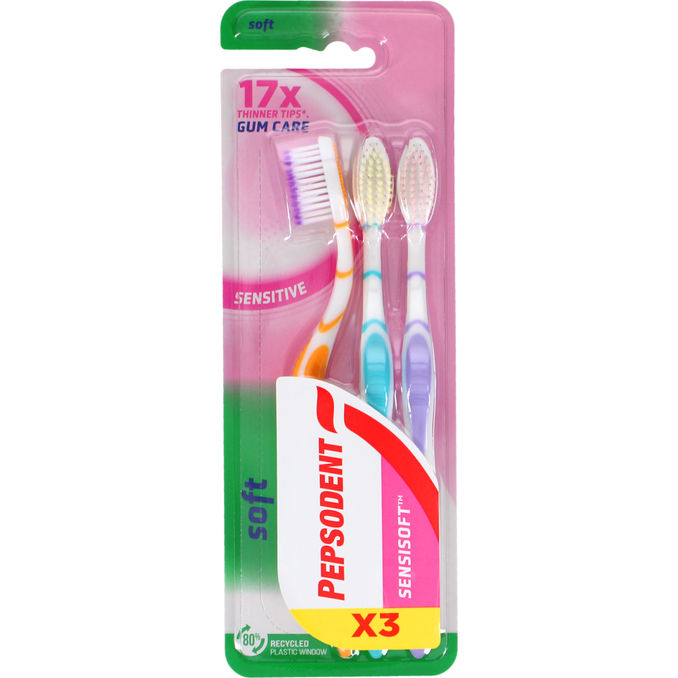 Pepsodent Tandborste Sensitive Soft 3-pack | 3 pcs