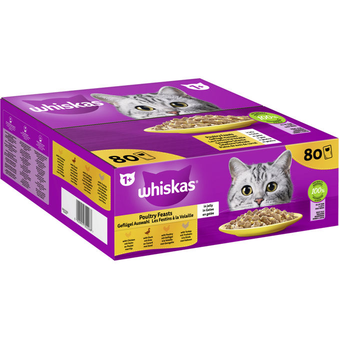 Whiskas Portionsbeutel Geflügel Auswahl in Gelee, 80er Pack