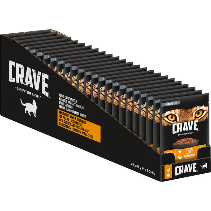 Crave Katzenfutter Portionsbeutel Pastete mit Huhn & Truthahn, 24er Pack