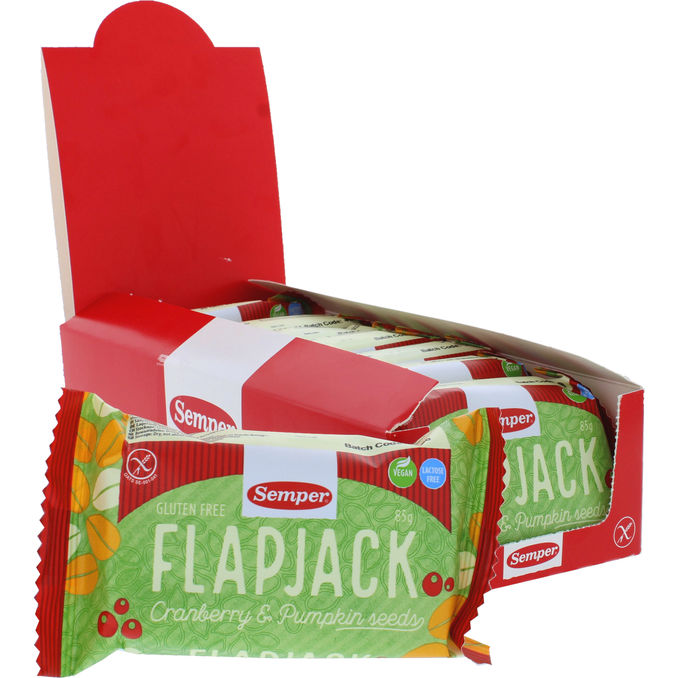 Läs mer om Semper Flapjack Glutenfri Tranbär & Pumpafrön 8-pack